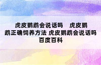  虎皮鹦鹉会说话吗    虎皮鹦鹉正确饲养方法 虎皮鹦鹉会说话吗百度百科